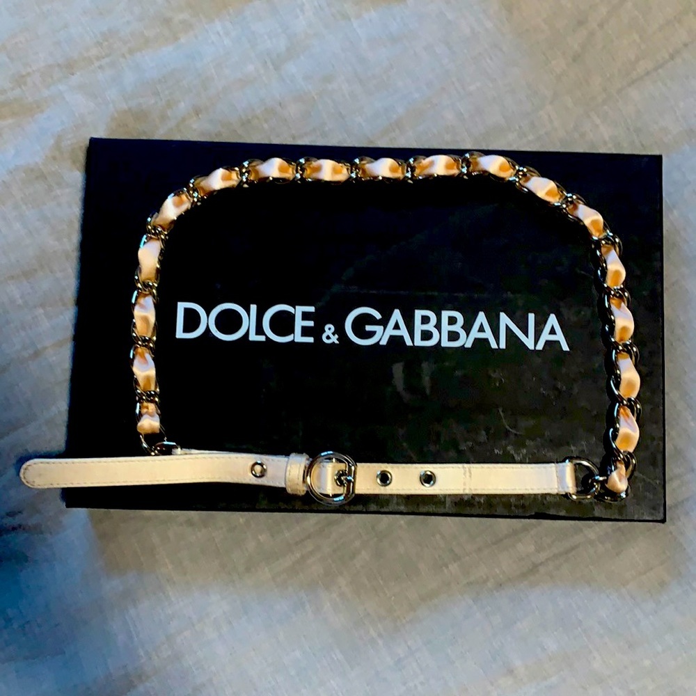 DOLCE & GABBANA Chain, Satin Ribbon & Leather Belt 80cm/32in